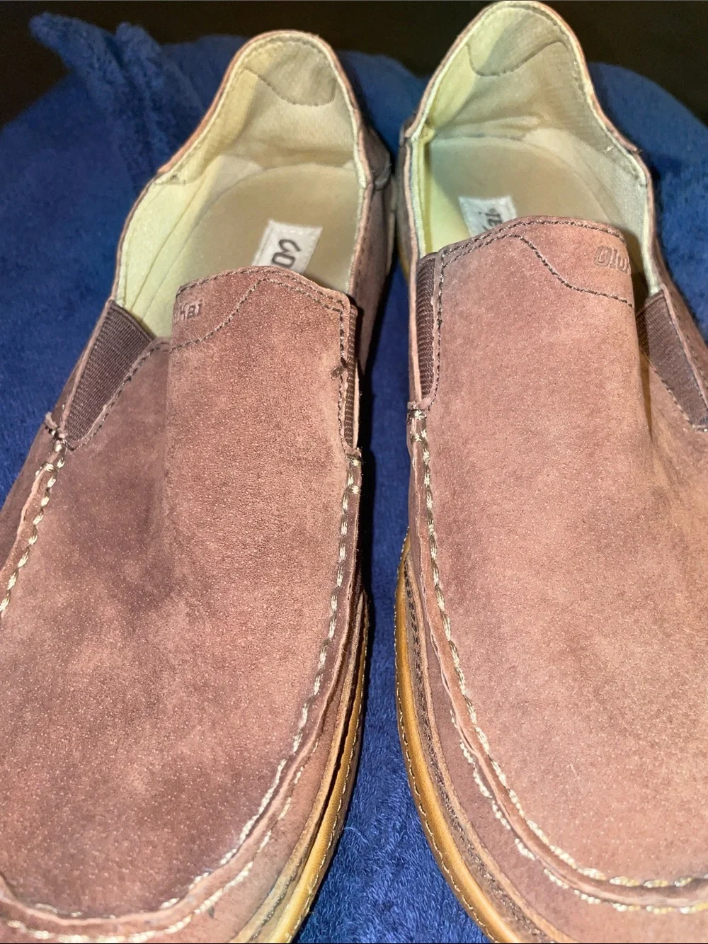 Olukai Men's Slip-On Suede Loafers in Chocolate Brown